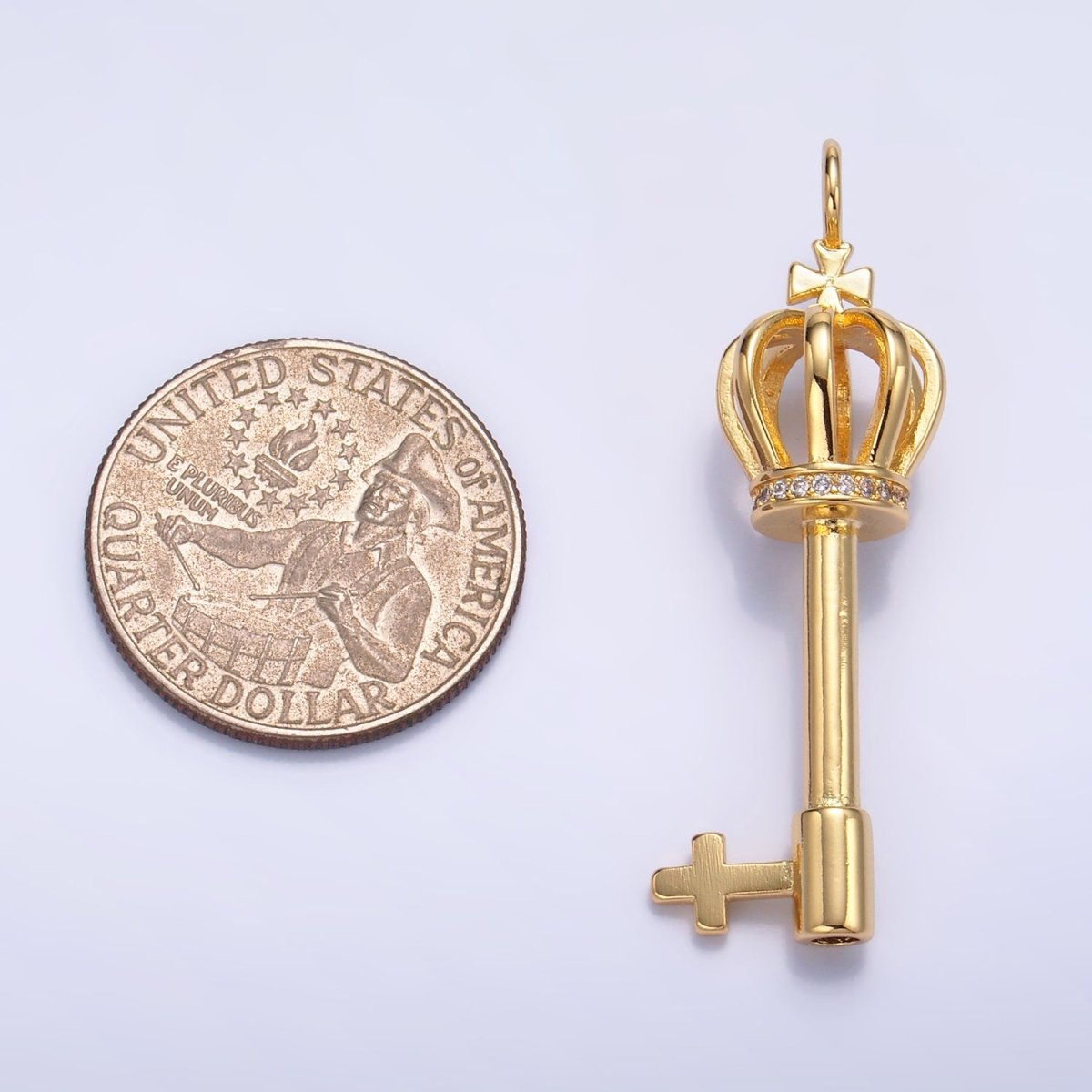 24K Gold plated Crown Key Micro Paved CZ Charm | W214 - DLUXCA
