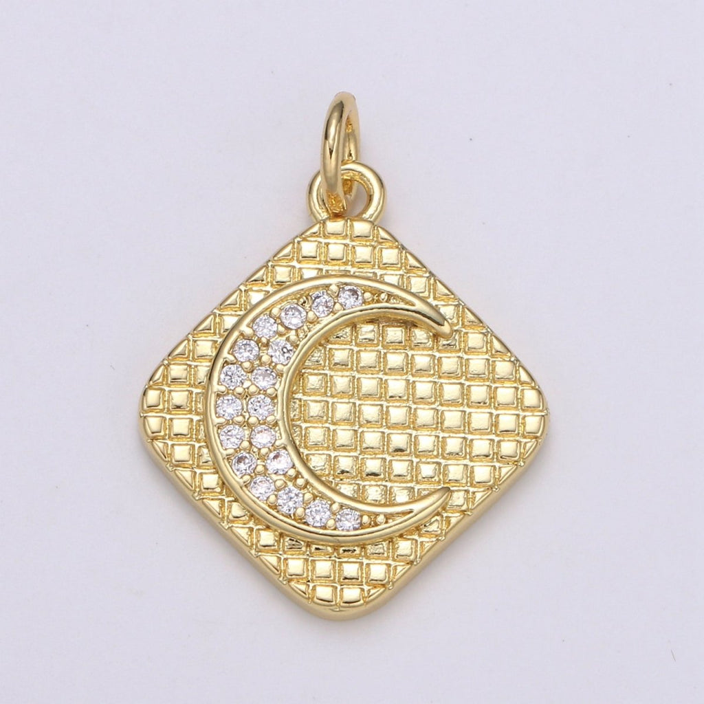 24K Gold plated Crystal Diamond Moon Charm E-147 - DLUXCA