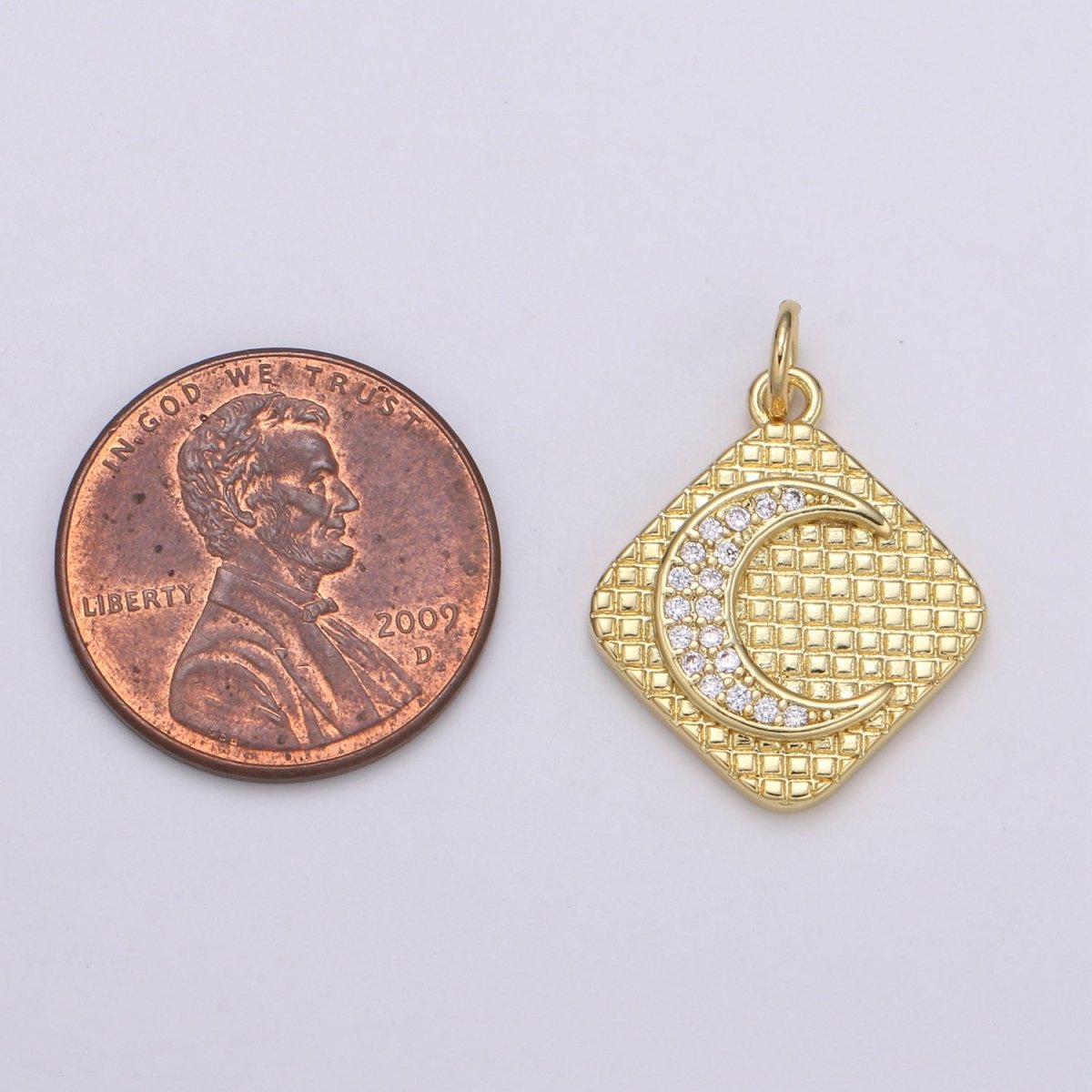 24K Gold plated Crystal Diamond Moon Charm E-147 - DLUXCA