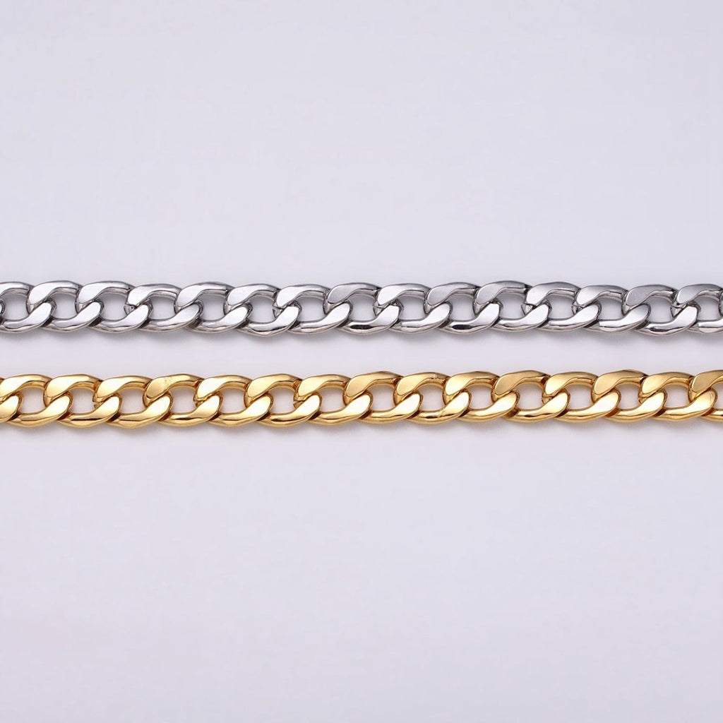 24k Gold plated Cuban Curb Chain 7.5mm Unfinished Unisex Curb Link Chain by Yard Wholesale Jewelry Making Supplies | ROLL-1283 ROLL-1284 Clearance Pricing - DLUXCA