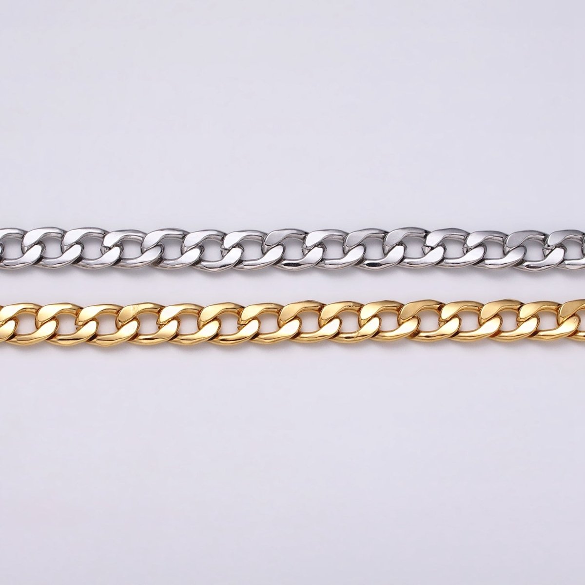 24k Gold plated Cuban Curb Chain 7.5mm Unfinished Unisex Curb Link Chain by Yard Wholesale Jewelry Making Supplies | ROLL-1283 ROLL-1284 Clearance Pricing - DLUXCA