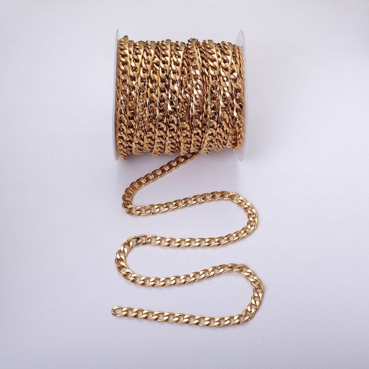 24k Gold plated Cuban Curb Chain 7.5mm Unfinished Unisex Curb Link Chain by Yard Wholesale Jewelry Making Supplies | ROLL-1283 ROLL-1284 Clearance Pricing - DLUXCA
