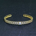24K Gold plated Cuban Curb Chain Bracelet With CZ Stones Wholesale Open Adjustable Bangle Fashion Jewelry | WA-072 Clearance Pricing - DLUXCA
