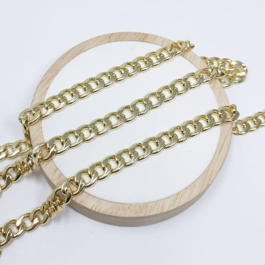 24K Gold plated Cuban CURB Chain by Yard, Cuban Link Chain for Necklace Bracelet Anklet Supply, 10.1X8mm Wide Chain For Jewelry Making | ROLL-391 Clearance Pricing - DLUXCA