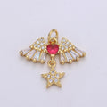 24k Gold plated Cubic Angel wing heart charms Gold Star Charm Celestial Jewelry Making Supply, D-626 - DLUXCA