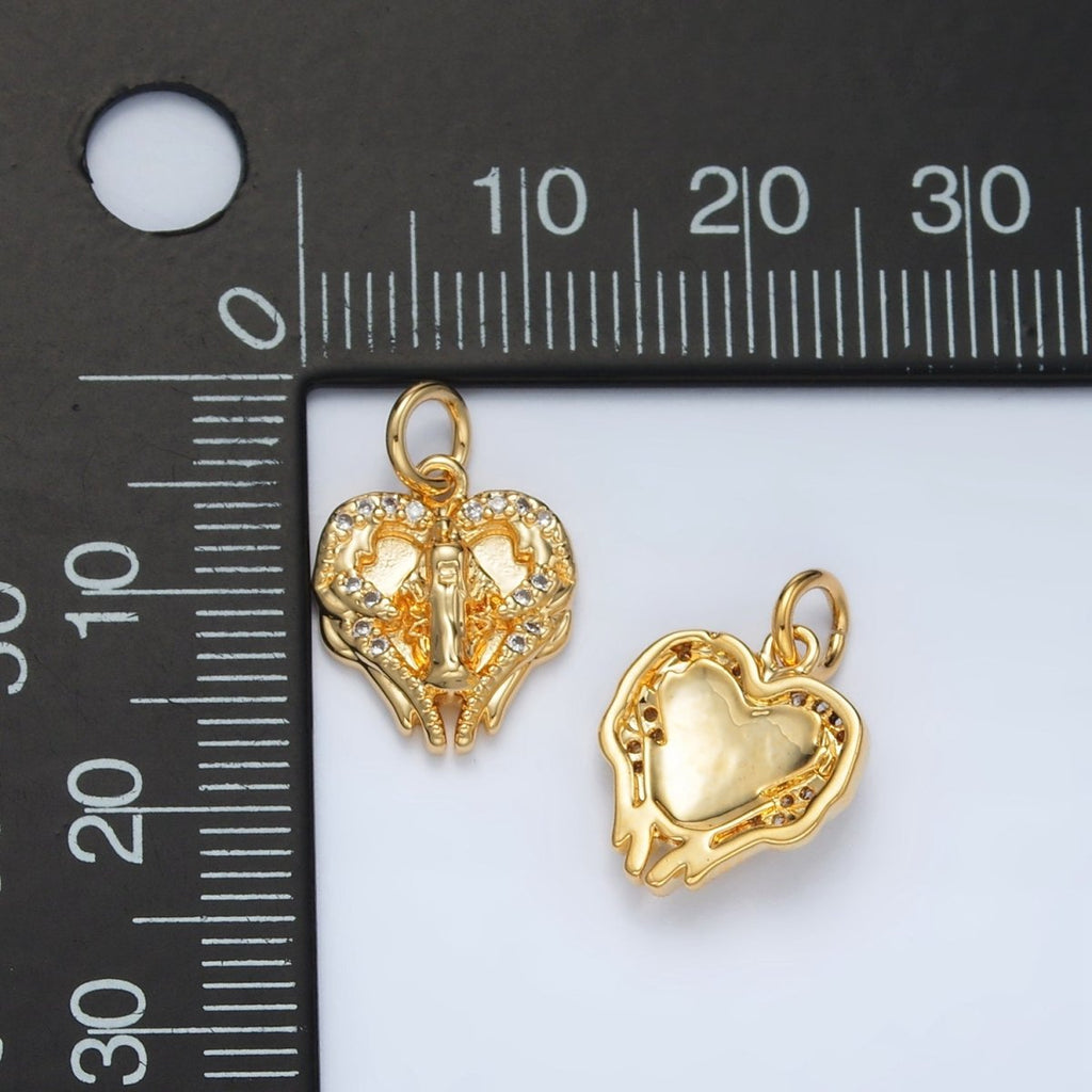 24K Gold plated Cubic Zirconia Molten Heart Charm | M - 854 - DLUXCA