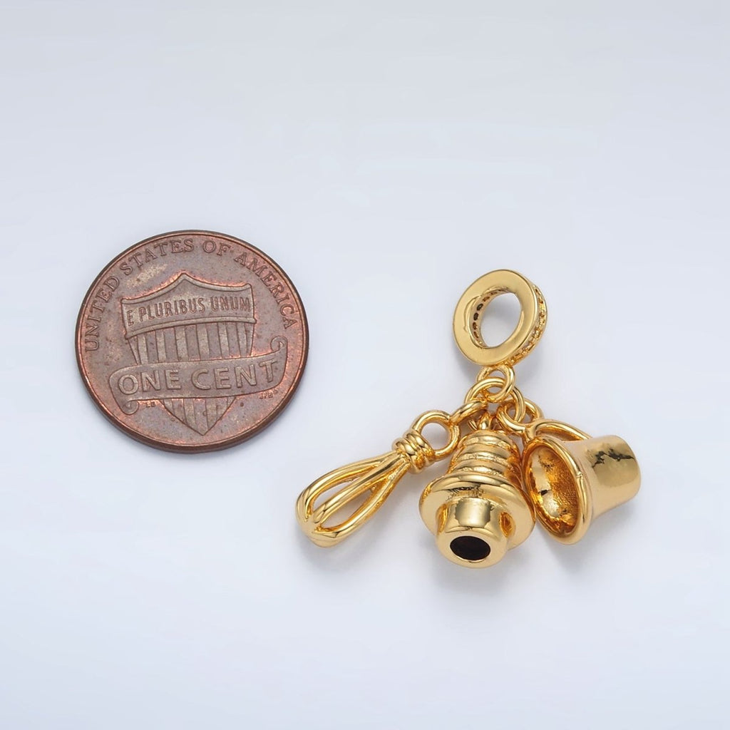 24K Gold plated Cupcake Baking Micro Paved CZ Rhondelle Bail Drop Pendant | AC090 - DLUXCA