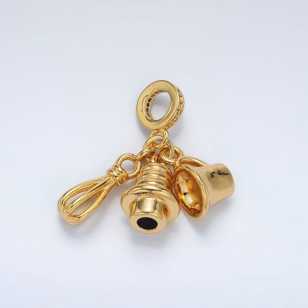 24K Gold plated Cupcake Baking Micro Paved CZ Rhondelle Bail Drop Pendant | AC090 - DLUXCA