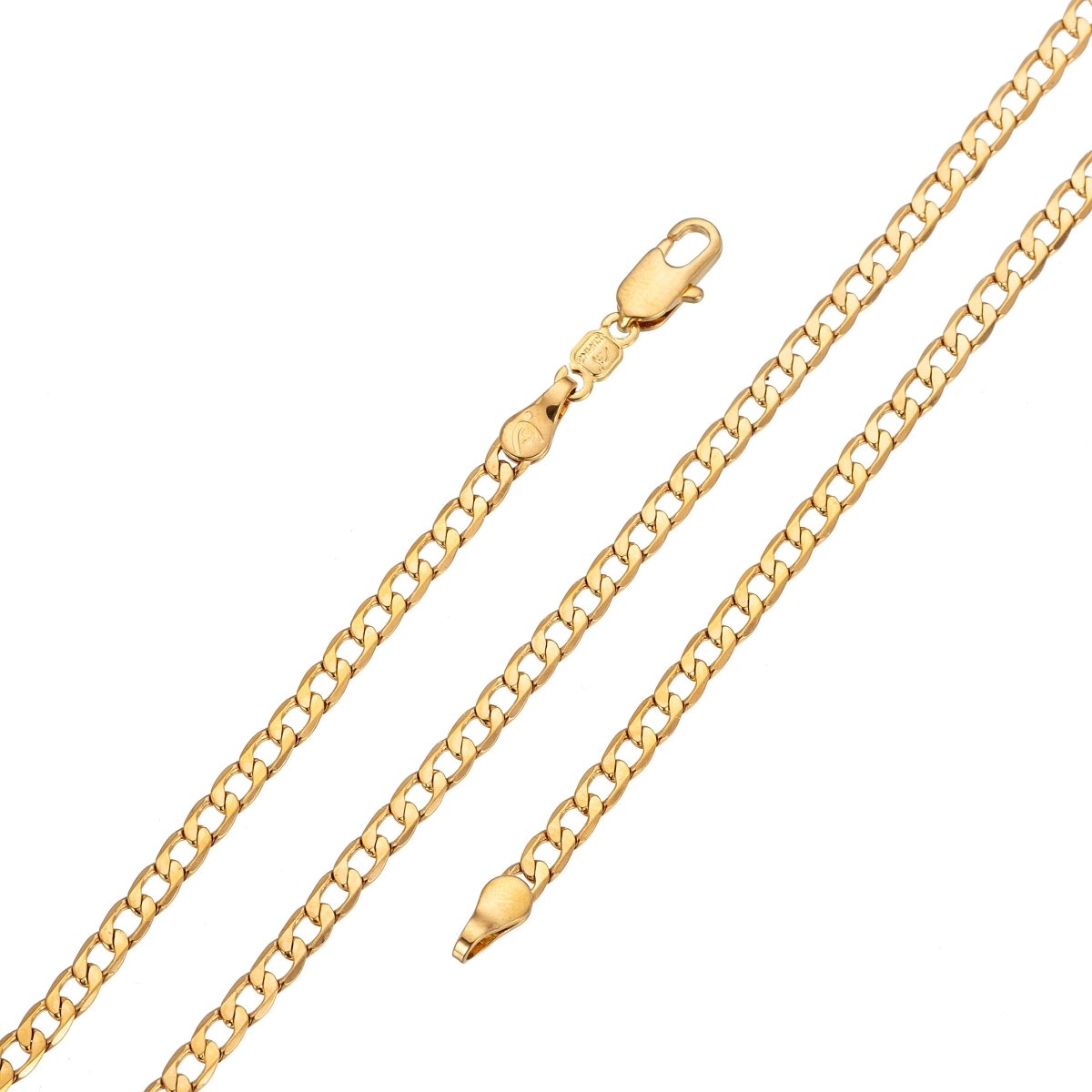 24K Gold plated Curb Chain Necklace, 19.5 inch Finished Necklace For Jewelry Making, Dainty 2.6mm Curb Necklace w/ Lobster Clasps | CN-292 Clearance Pricing - DLUXCA