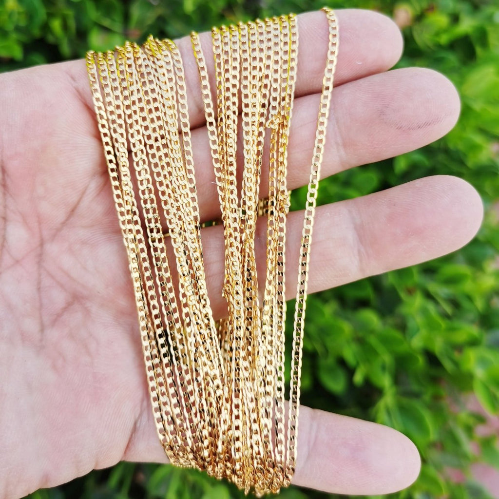 24K Gold plated Curb Chain Necklace, 19.8 Inch Layering Curb Chain Necklace, Dainty 2mm Curb Necklace w/ Lobster Clasps | CN-871 Clearance Pricing - DLUXCA