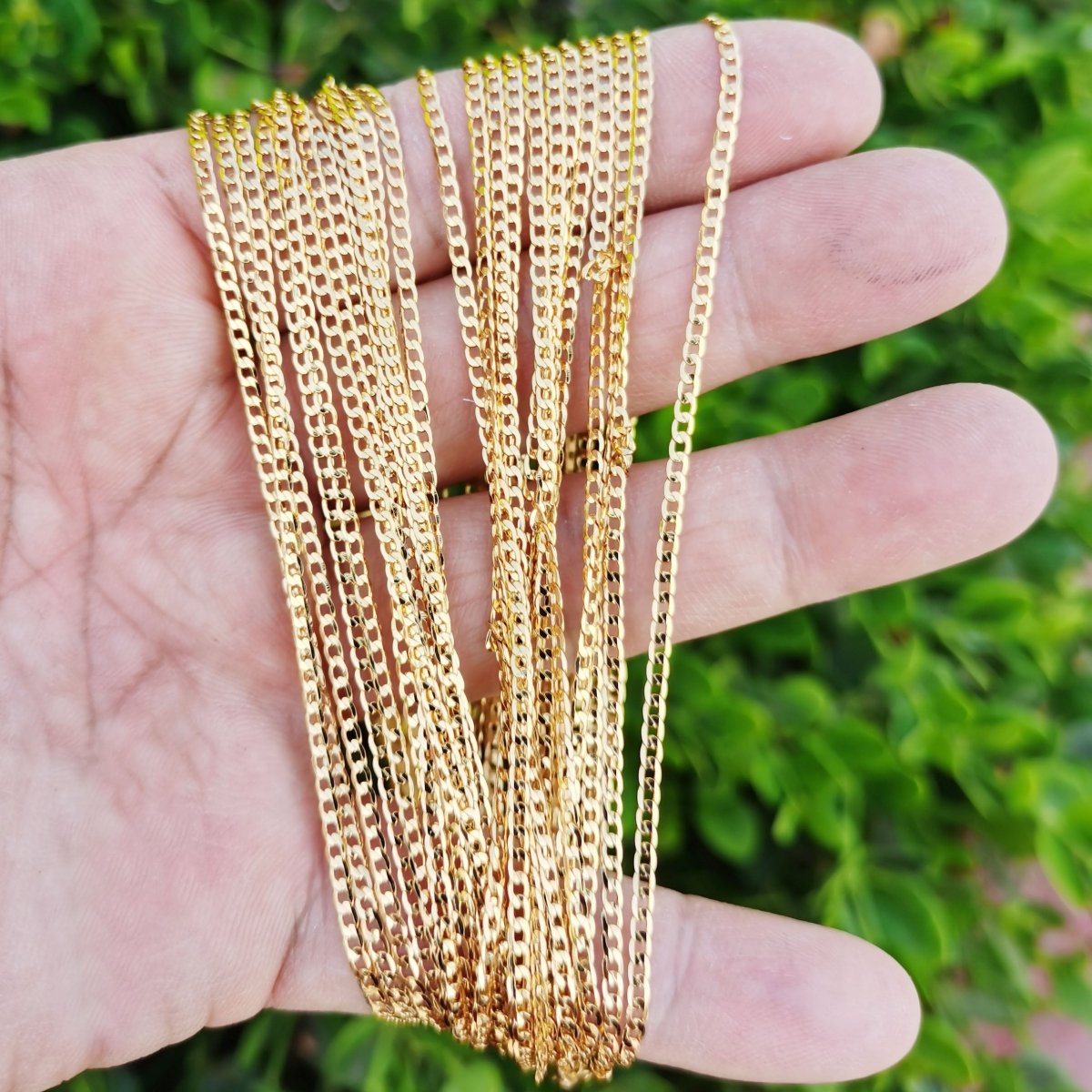 24K Gold plated Curb Chain Necklace, 19.8 Inch Layering Curb Chain Necklace, Dainty 2mm Curb Necklace w/ Lobster Clasps | CN-871 Clearance Pricing - DLUXCA