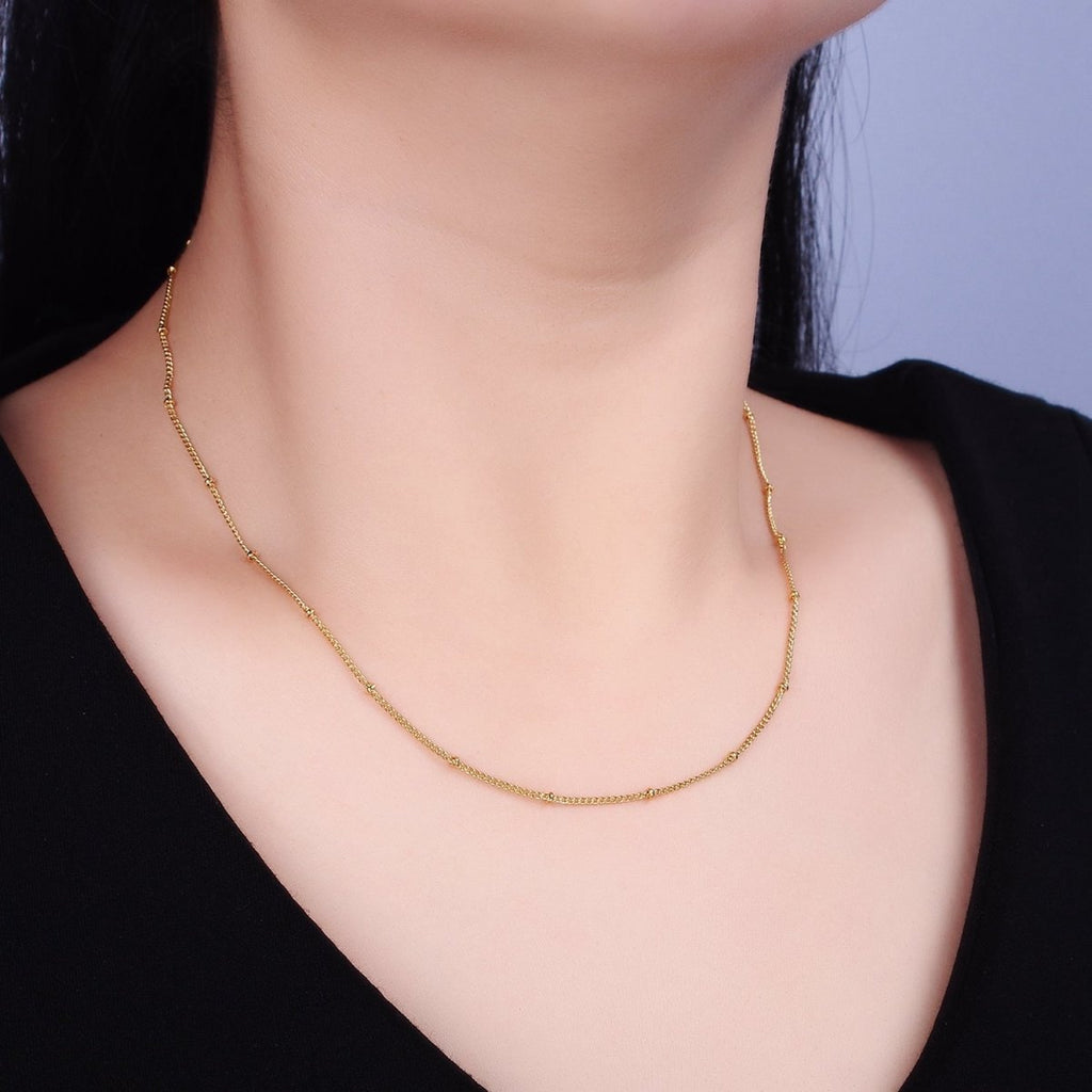 OS 24K Gold plated Curb Chain With Gold Beads For Wholesale Necklace Dainty Satellite Chain Jewelry Making Supplies | WA-1845 WA-1846 Clearance Pricing