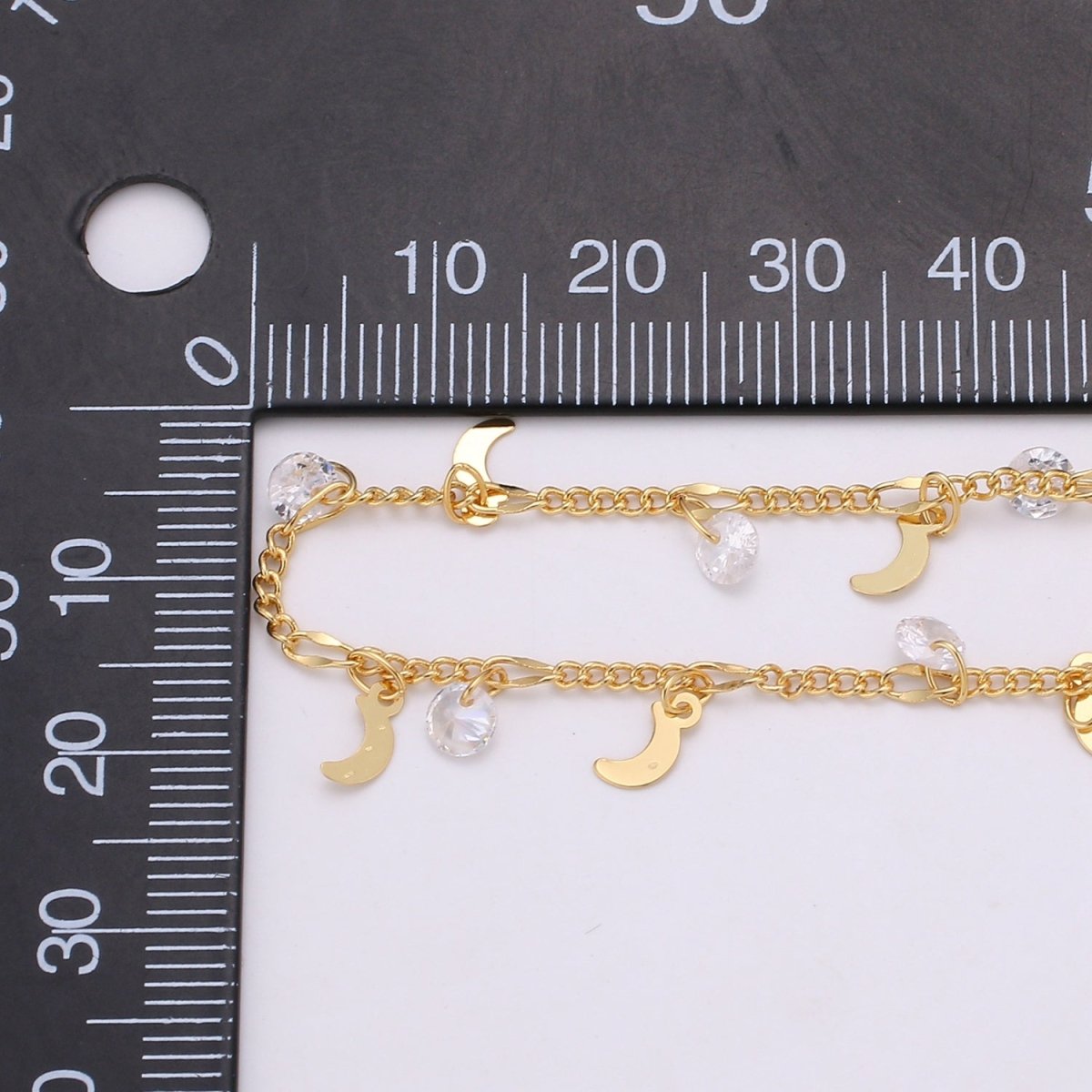 24K Gold plated Curb Crescent Solitaire CZ CZ Cubic Chain by Yard, Rosary Chain Findings, DIY Chains Crafts Accessories Making Supply | ROLL-394 Clearance Pricing - DLUXCA