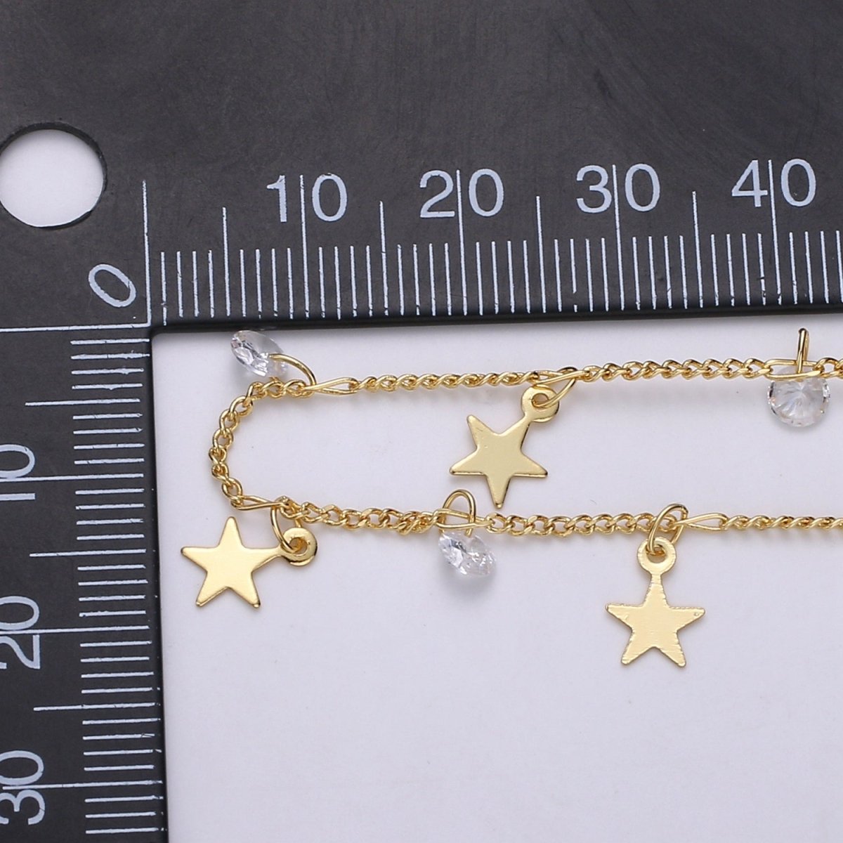 24K Gold plated Curb Twisted Chain By Yard, Star CZ Charm Twisted Linked Chain by Yard, Designed Curb Unfinished Chain For Jewelry Making | ROLL-325 Clearance Pricing - DLUXCA