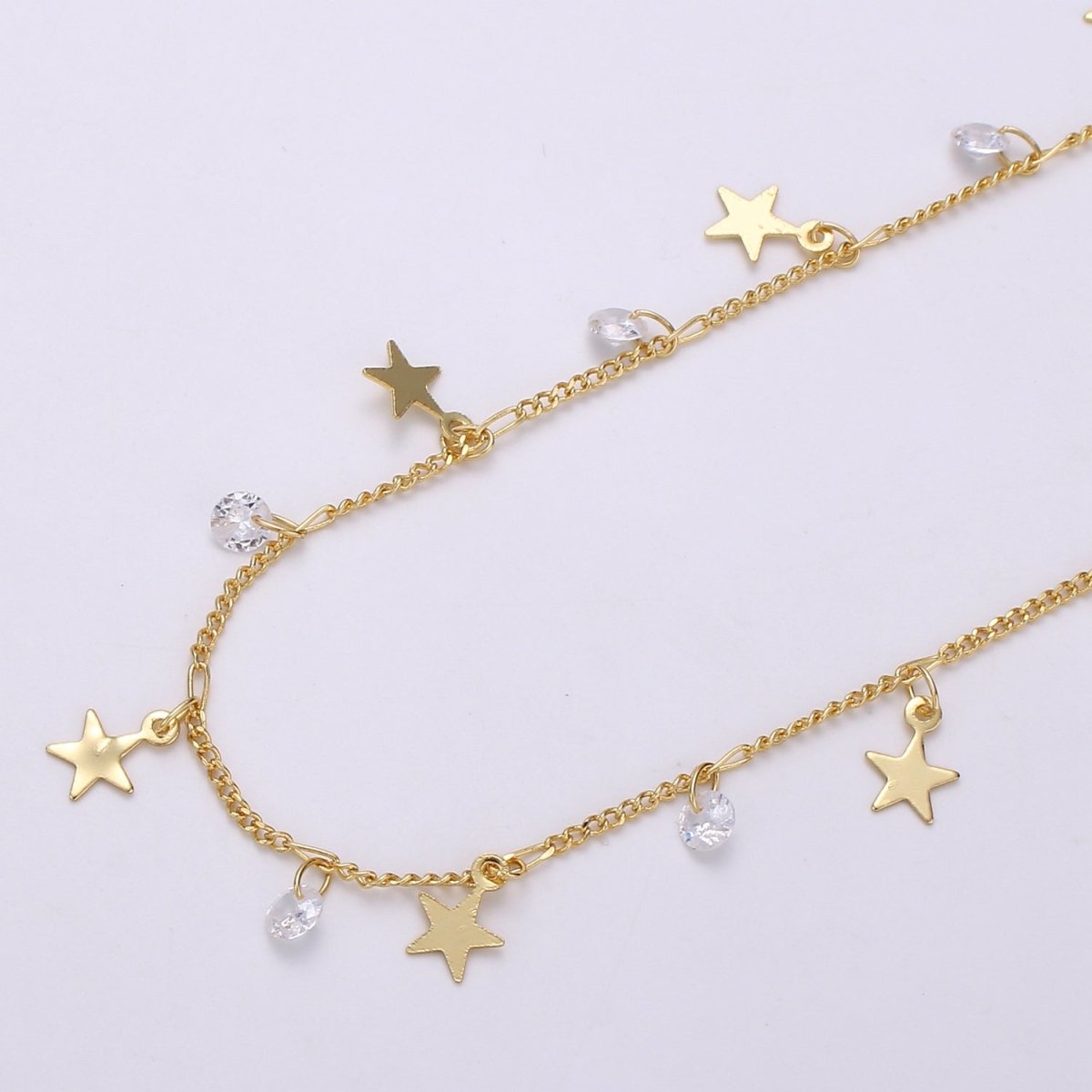 24K Gold plated Curb Twisted Chain By Yard, Star CZ Charm Twisted Linked Chain by Yard, Designed Curb Unfinished Chain For Jewelry Making | ROLL-325 Clearance Pricing - DLUXCA