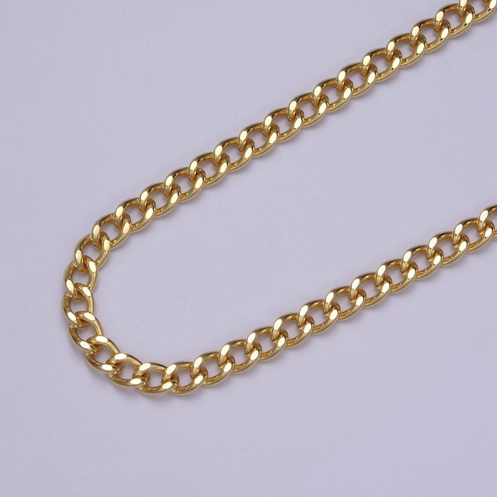24K Gold plated Curb Unfinished Chain, 6mm Figaro Curb Chain For Necklace Making, Jewelry Supply Component | ROLL-651 Clearance Pricing - DLUXCA