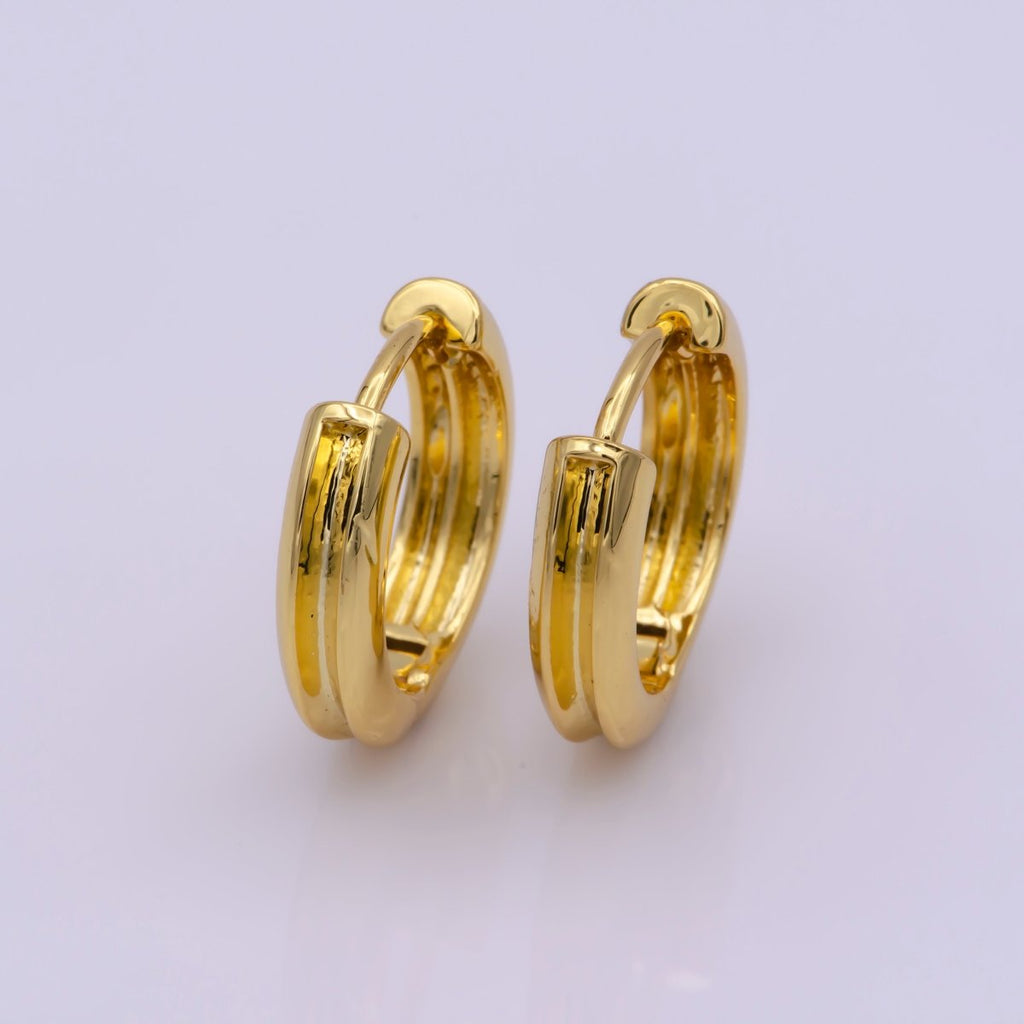 24K Gold plated Curved 16.2mm Huggie Hoop Geometric Earrings | Leo-569 - DLUXCA
