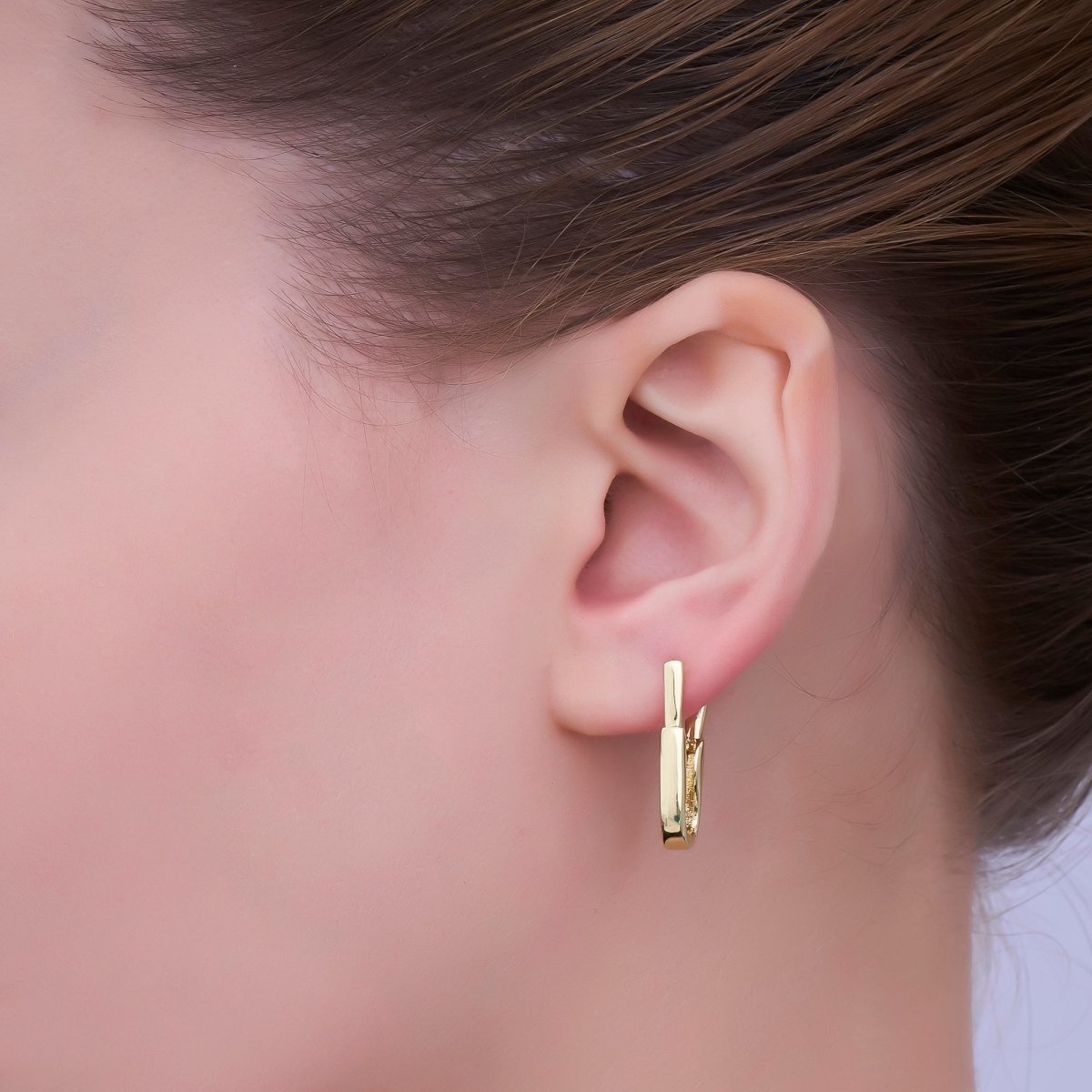 24K Gold plated Curved Geometric Oblong Hoop Earrings | AE834 