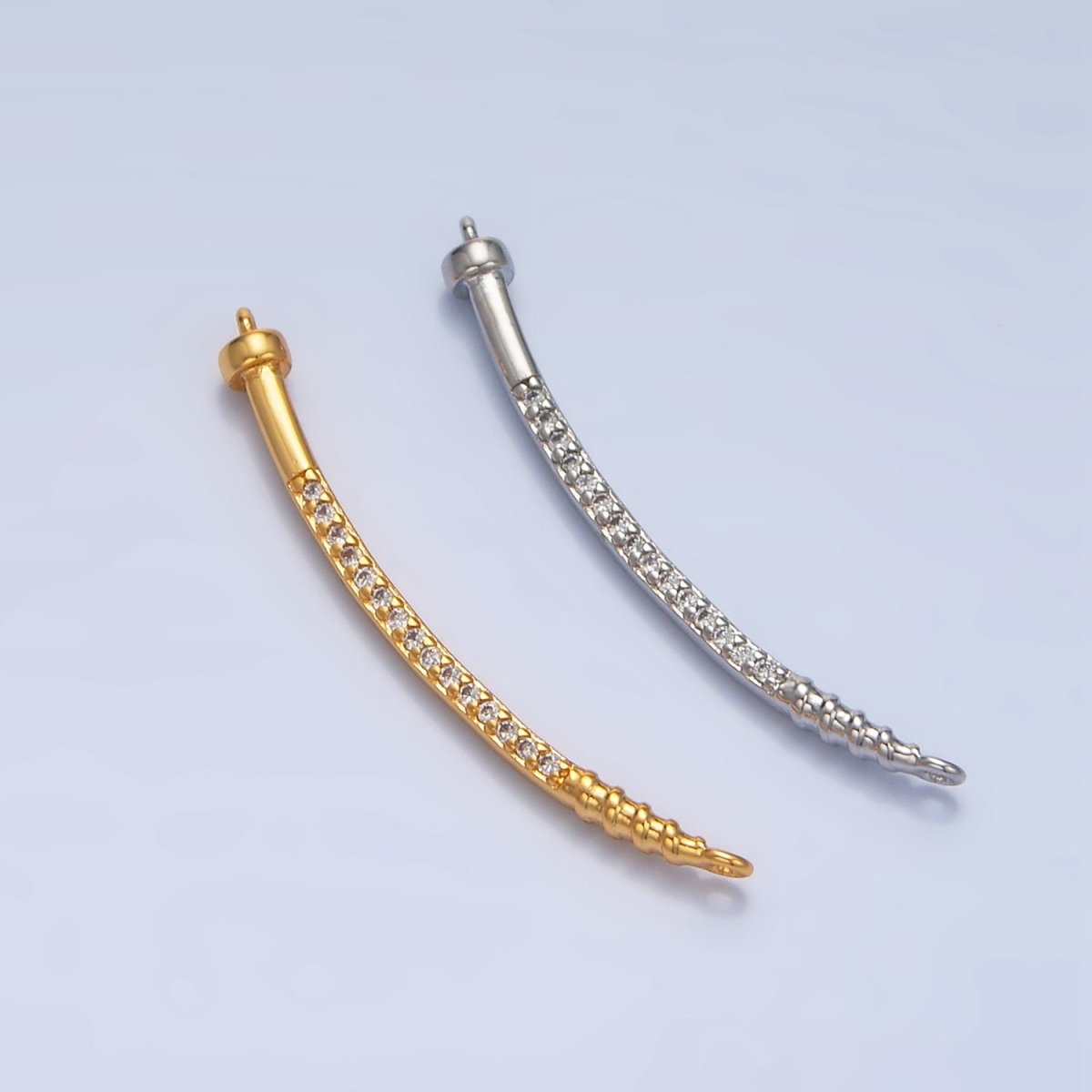 24K Gold plated Curved Micro Paved CZ Nail Connector in Gold & Silver | F131