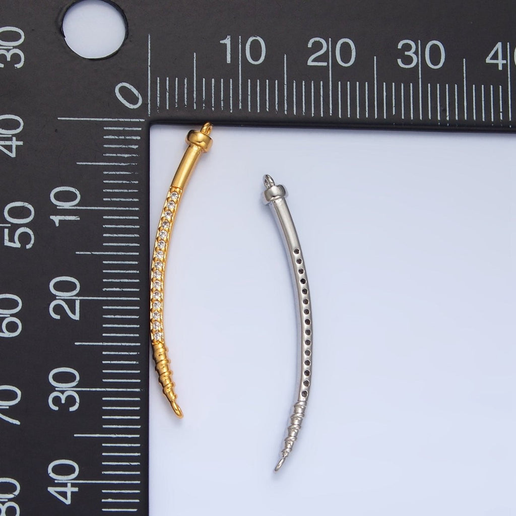 24K Gold plated Curved Micro Paved CZ Nail Connector in Gold & Silver | F131