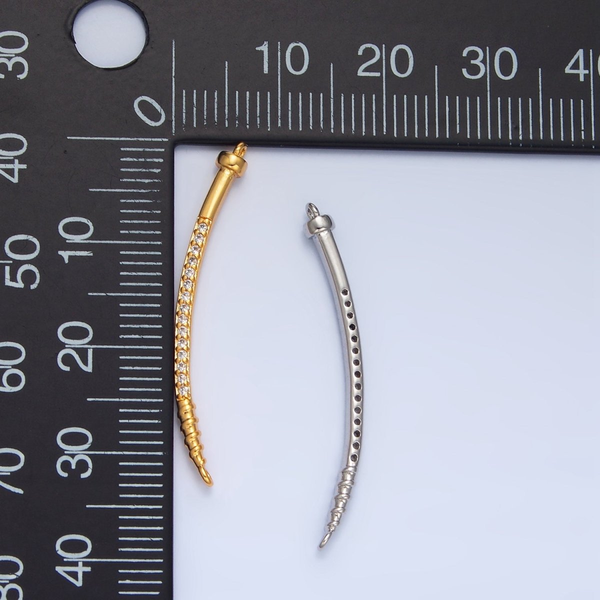 24K Gold plated Curved Micro Paved CZ Nail Connector in Gold & Silver | F131