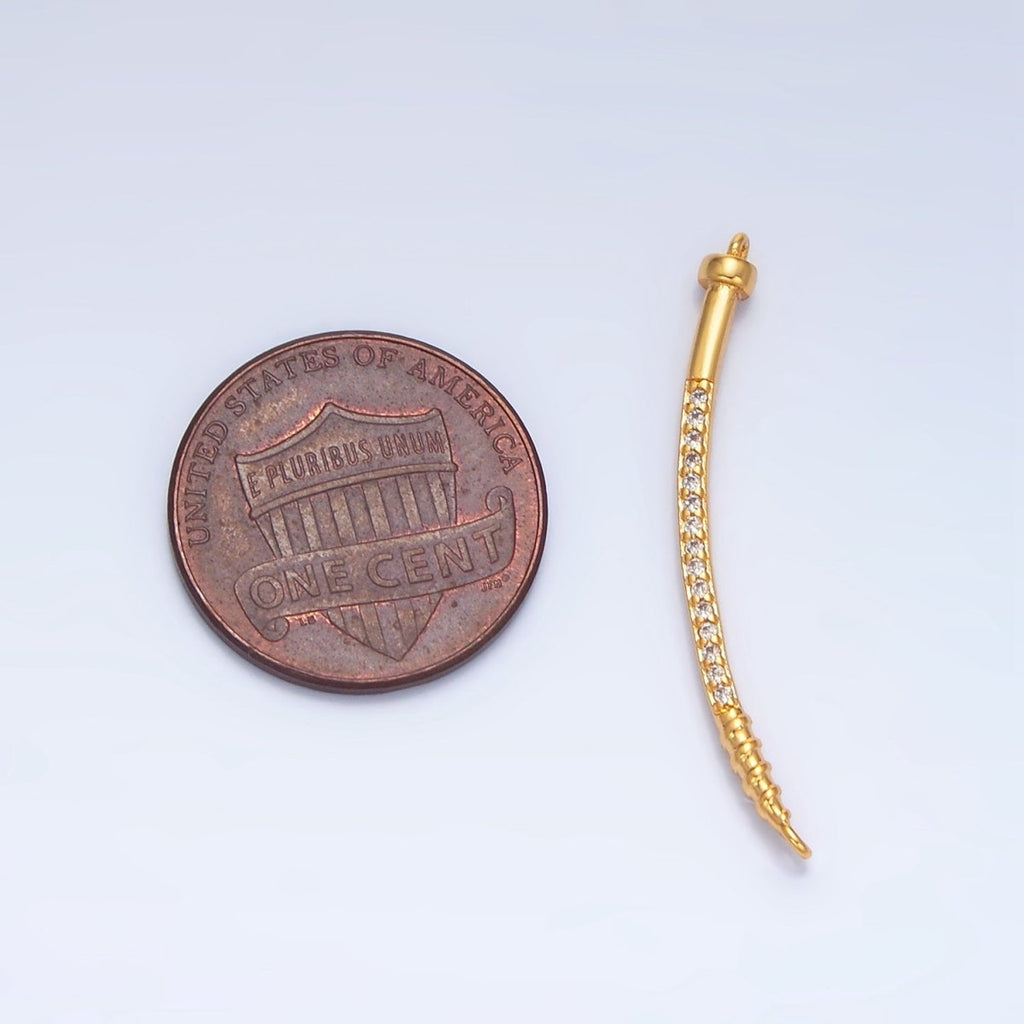 24K Gold plated Curved Micro Paved CZ Nail Connector in Gold & Silver | F131