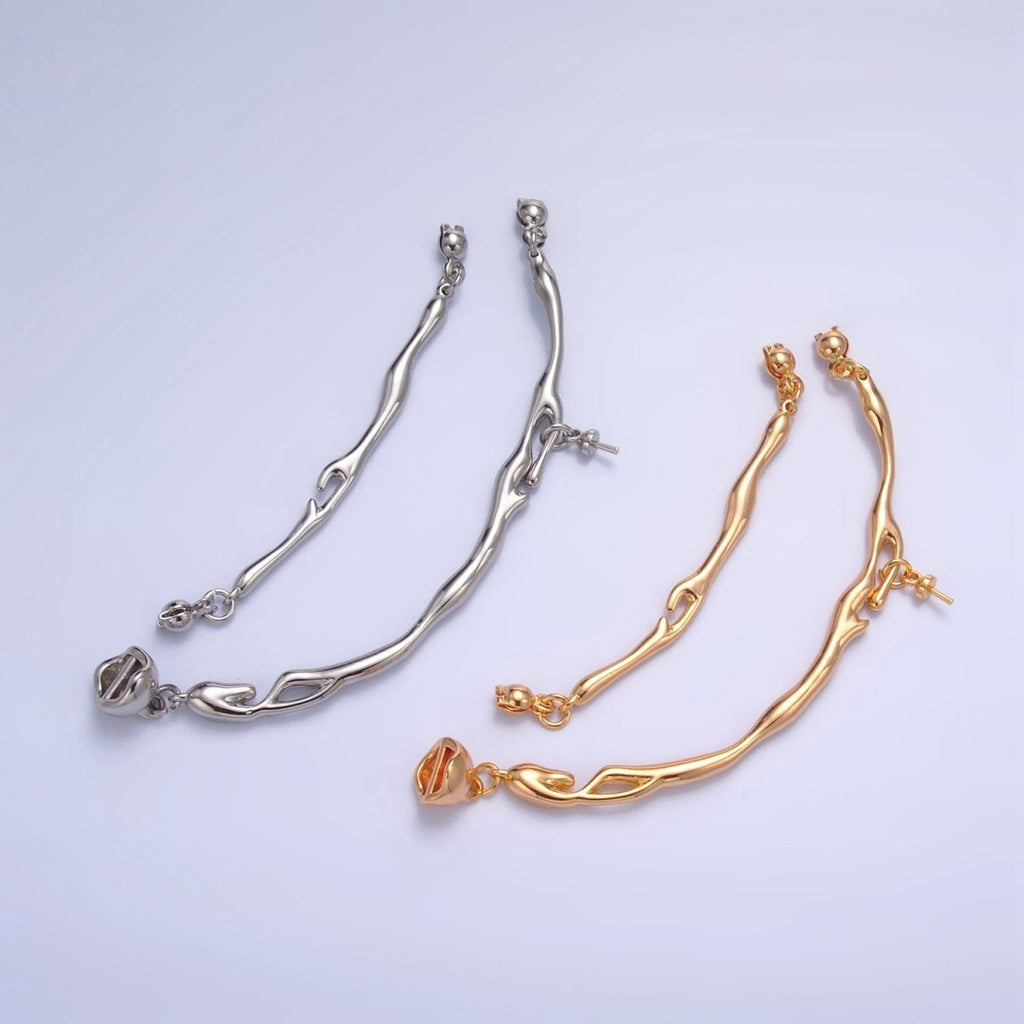 24K Gold plated Curved Molten Drip Needle Drop Connector Findings Set in Gold & Silver | Z776 - DLUXCA