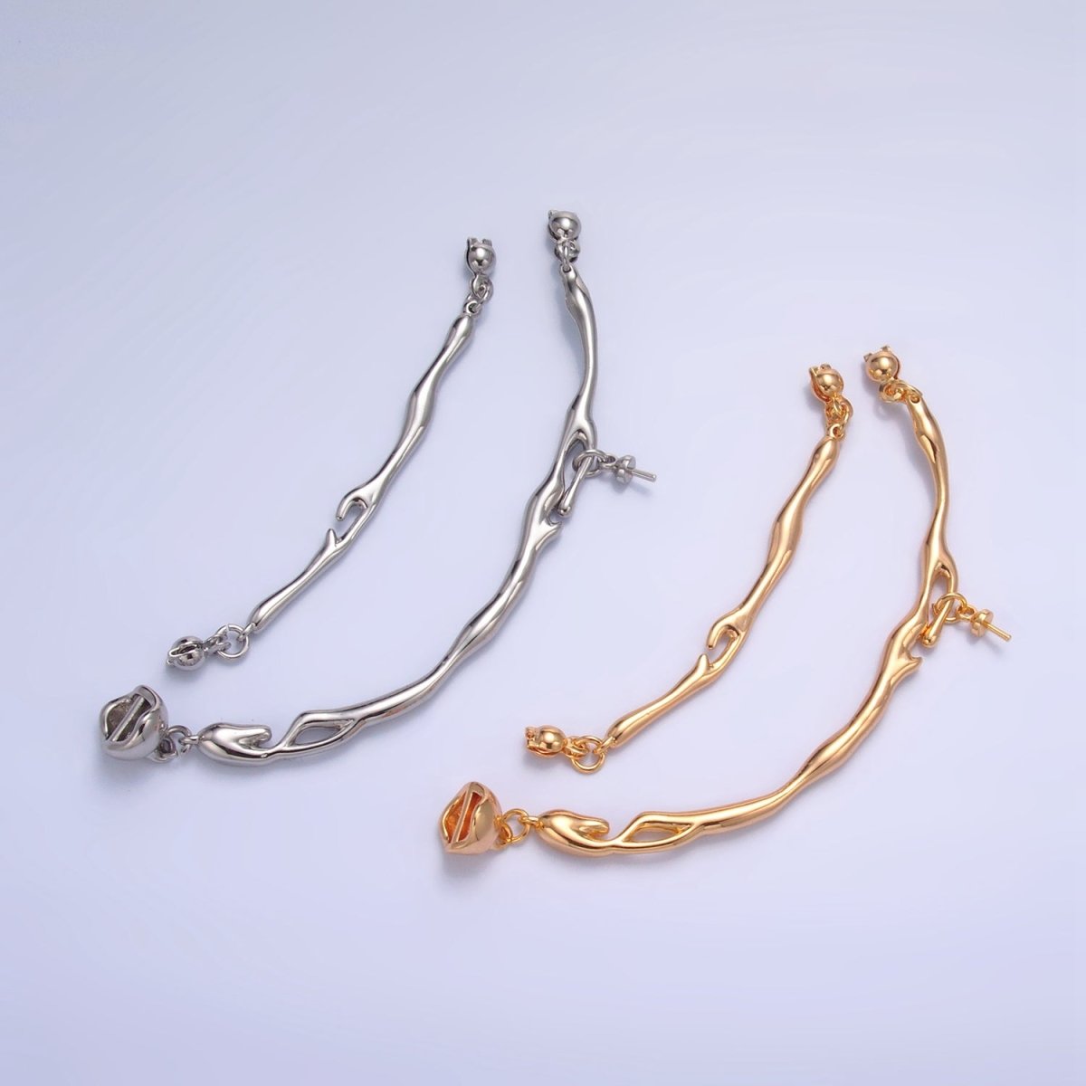24K Gold plated Curved Molten Drip Needle Drop Connector Findings Set in Gold & Silver | Z776 - DLUXCA