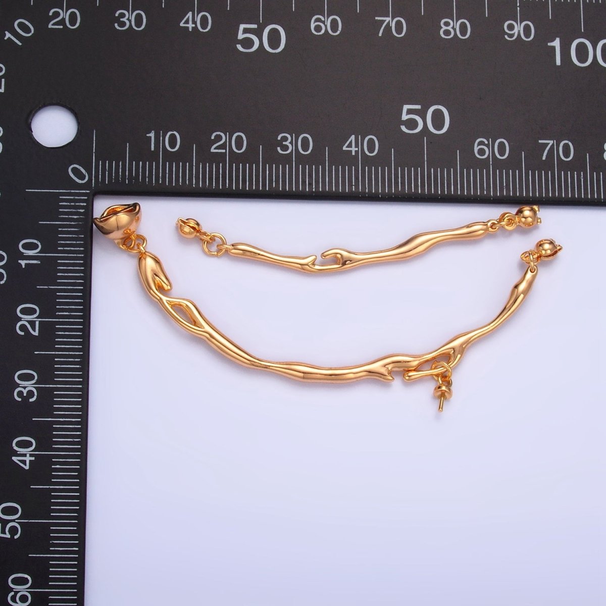 24K Gold plated Curved Molten Drip Needle Drop Connector Findings Set in Gold & Silver | Z776 - DLUXCA