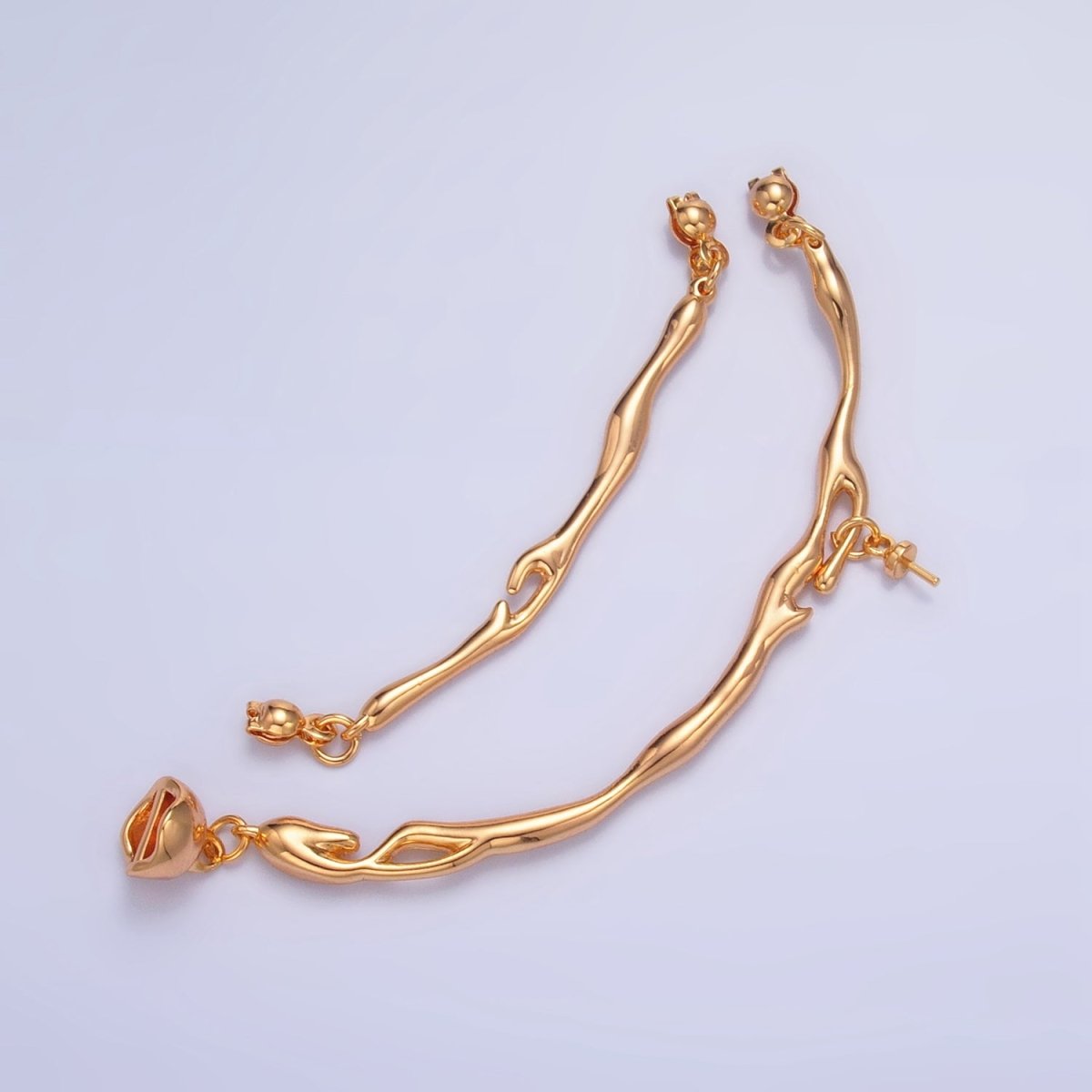 24K Gold plated Curved Molten Drip Needle Drop Connector Findings Set in Gold & Silver | Z776 - DLUXCA