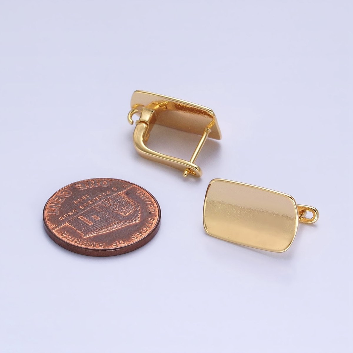 24K Gold plated Curved Oblong Rectangular Open Loop English Lock Earrings Supply in Silver & Gold | Z-198 Z-333 - DLUXCA