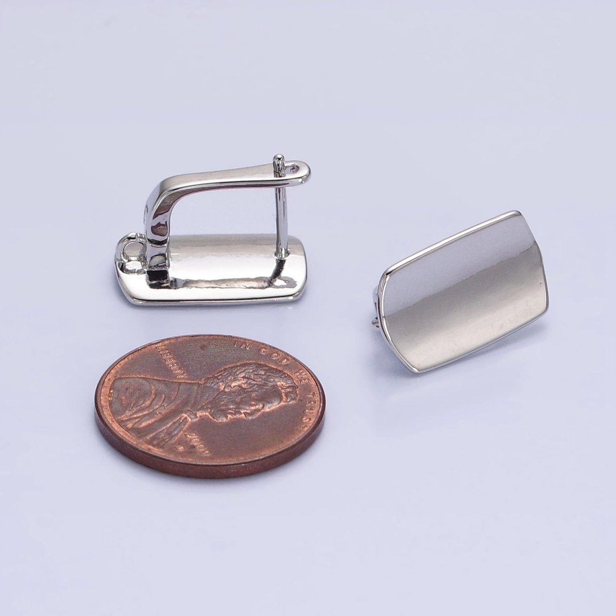 24K Gold plated Curved Oblong Rectangular Open Loop English Lock Earrings Supply in Silver & Gold | Z-198 Z-333 - DLUXCA