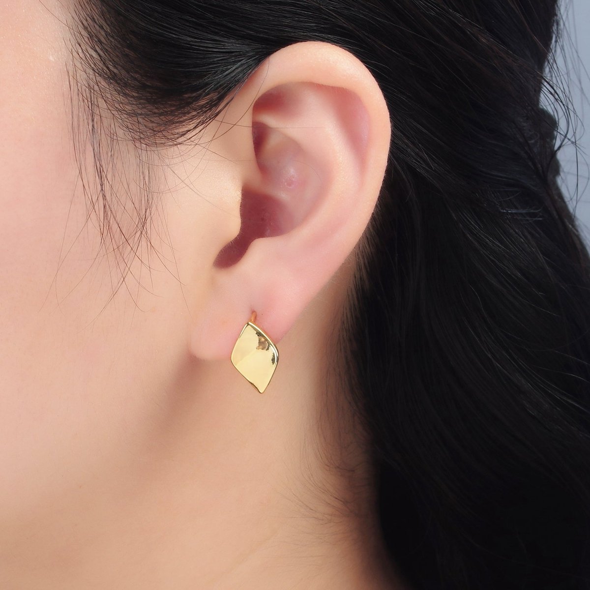 24K Gold plated Curved Rhombus Minimalist Huggie Earrings | Q430 - DLUXCA