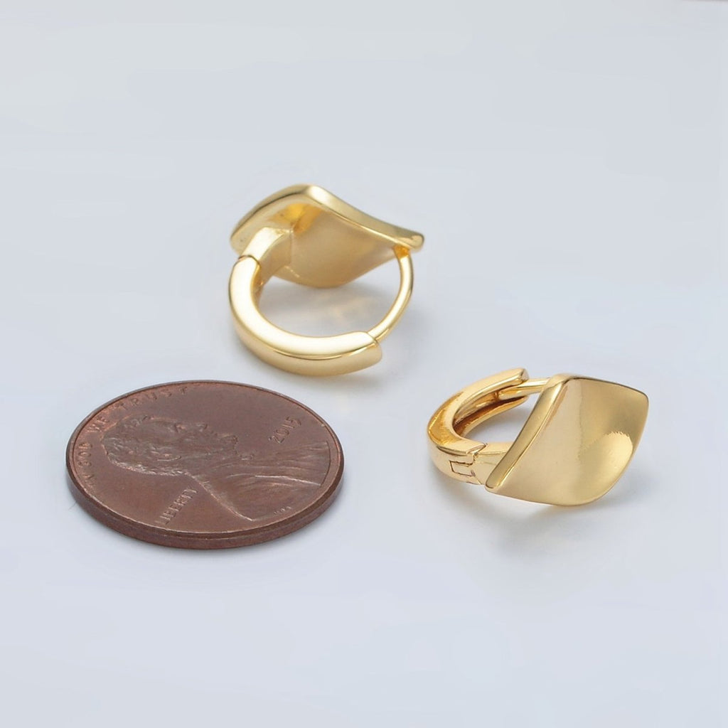 24K Gold plated Curved Rhombus Minimalist Huggie Earrings | Q430 - DLUXCA