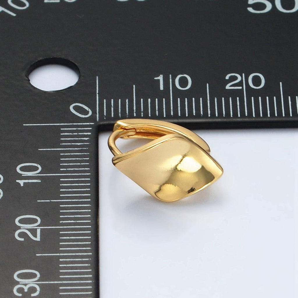 24K Gold plated Curved Rhombus Minimalist Huggie Earrings | Q430 - DLUXCA