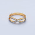 24K Gold plated Curved Ribbon Micro Paved CZ Mixed Metal Ring | O1409 - DLUXCA