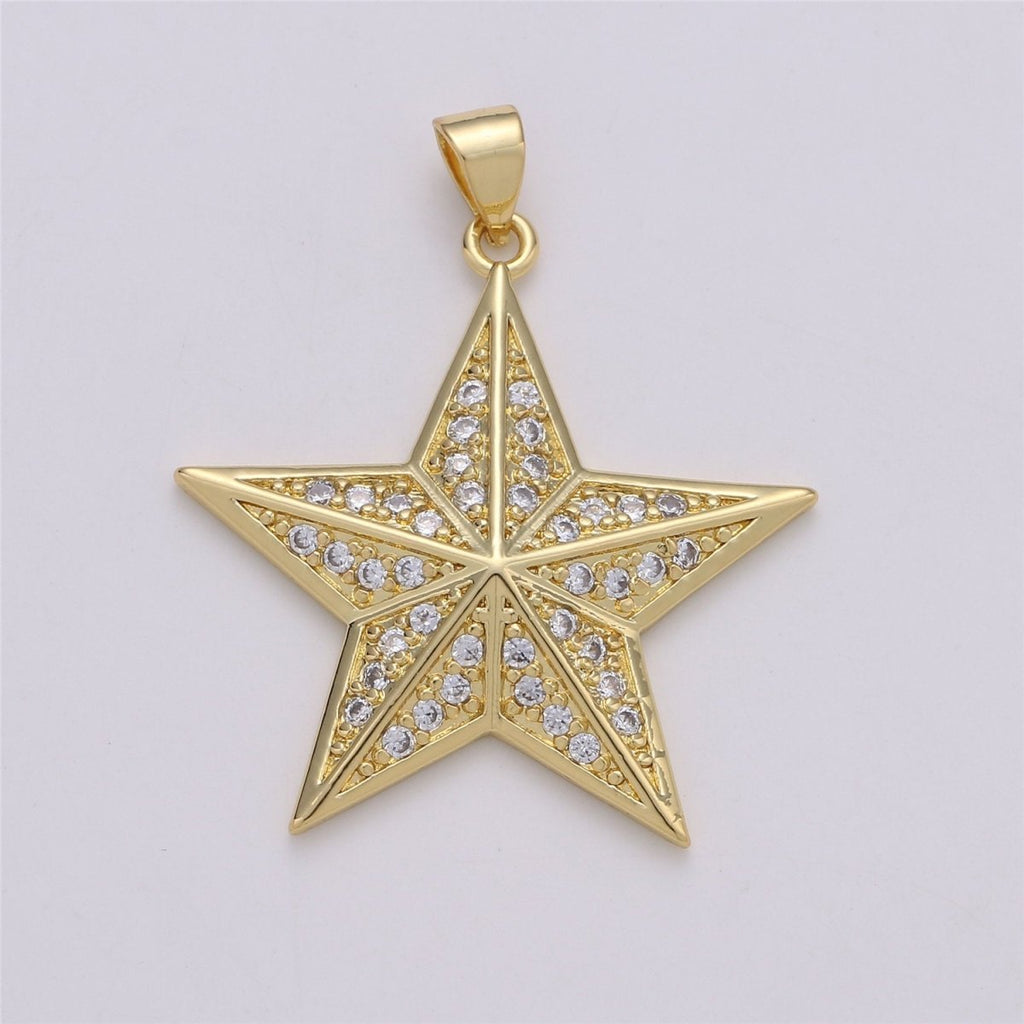 24K Gold plated Cute Celestial Star Pendant with Micro Pave Cubic Zirconia CZ Stone for Necklace or Bracelet I-575 - DLUXCA