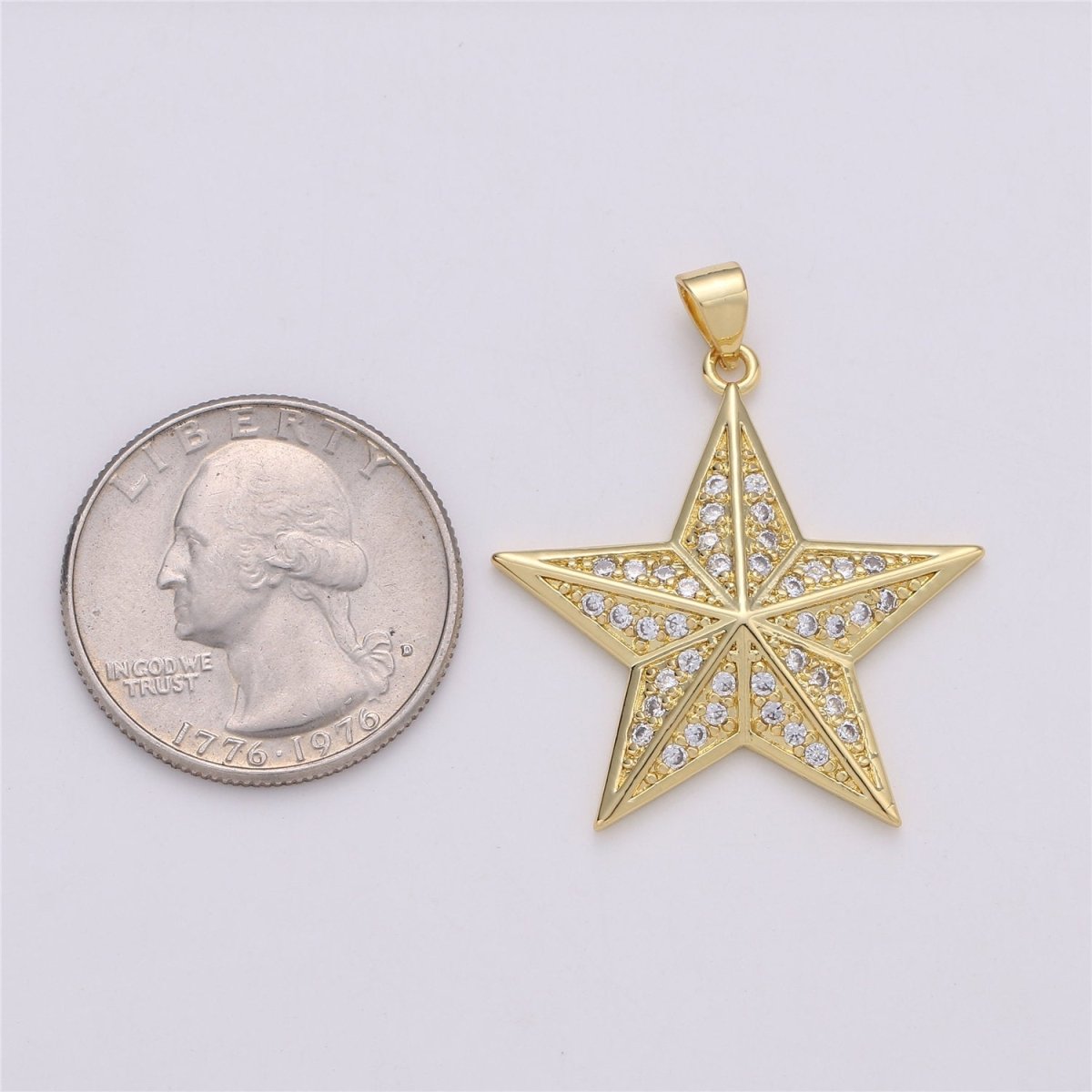 24K Gold plated Cute Celestial Star Pendant with Micro Pave Cubic Zirconia CZ Stone for Necklace or Bracelet I-575 - DLUXCA