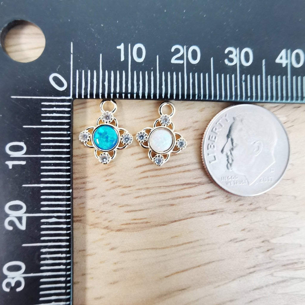 24K Gold plated Cute Opal Flower Micro Pave CZ Charms, Dainty Blue Floral Cubic Zirconia Charm Bracelet Earring Necklace for Jewelry Making E-546 E-547