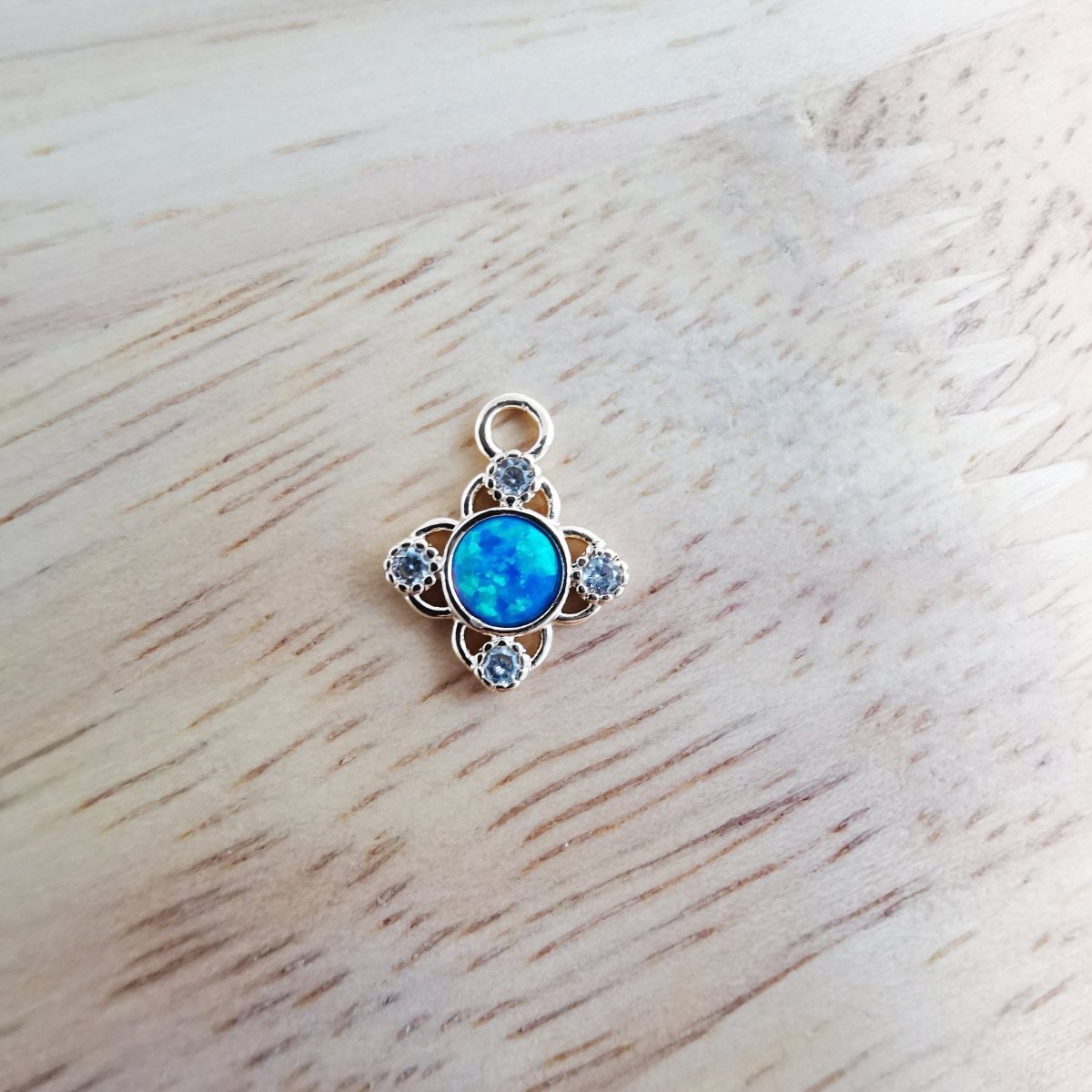 24K Gold plated Cute Opal Flower Micro Pave CZ Charms, Dainty Blue Floral Cubic Zirconia Charm Bracelet Earring Necklace for Jewelry Making E-546 E-547