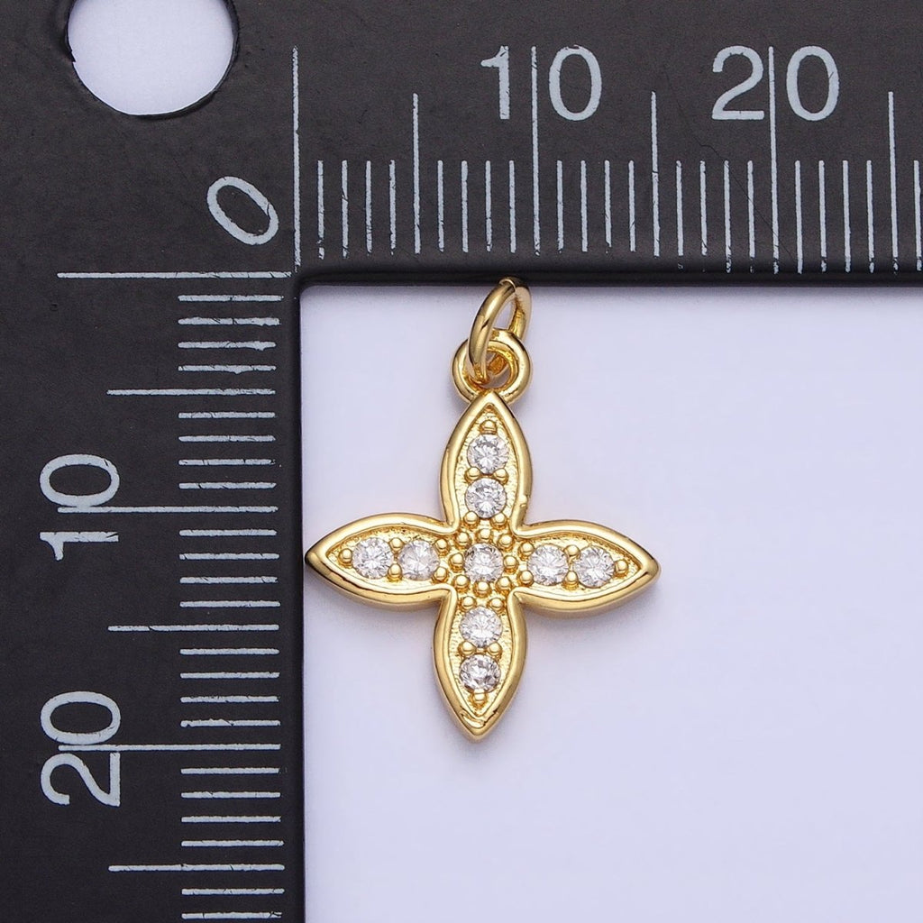 24K Gold plated CZ 20mm Four-Leaf Petal Flower Micro Paved Mini Add-On Charm | AC588 - DLUXCA
