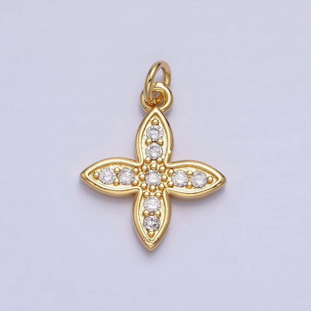 24K Gold plated CZ 20mm Four-Leaf Petal Flower Micro Paved Mini Add-On Charm | AC588 - DLUXCA