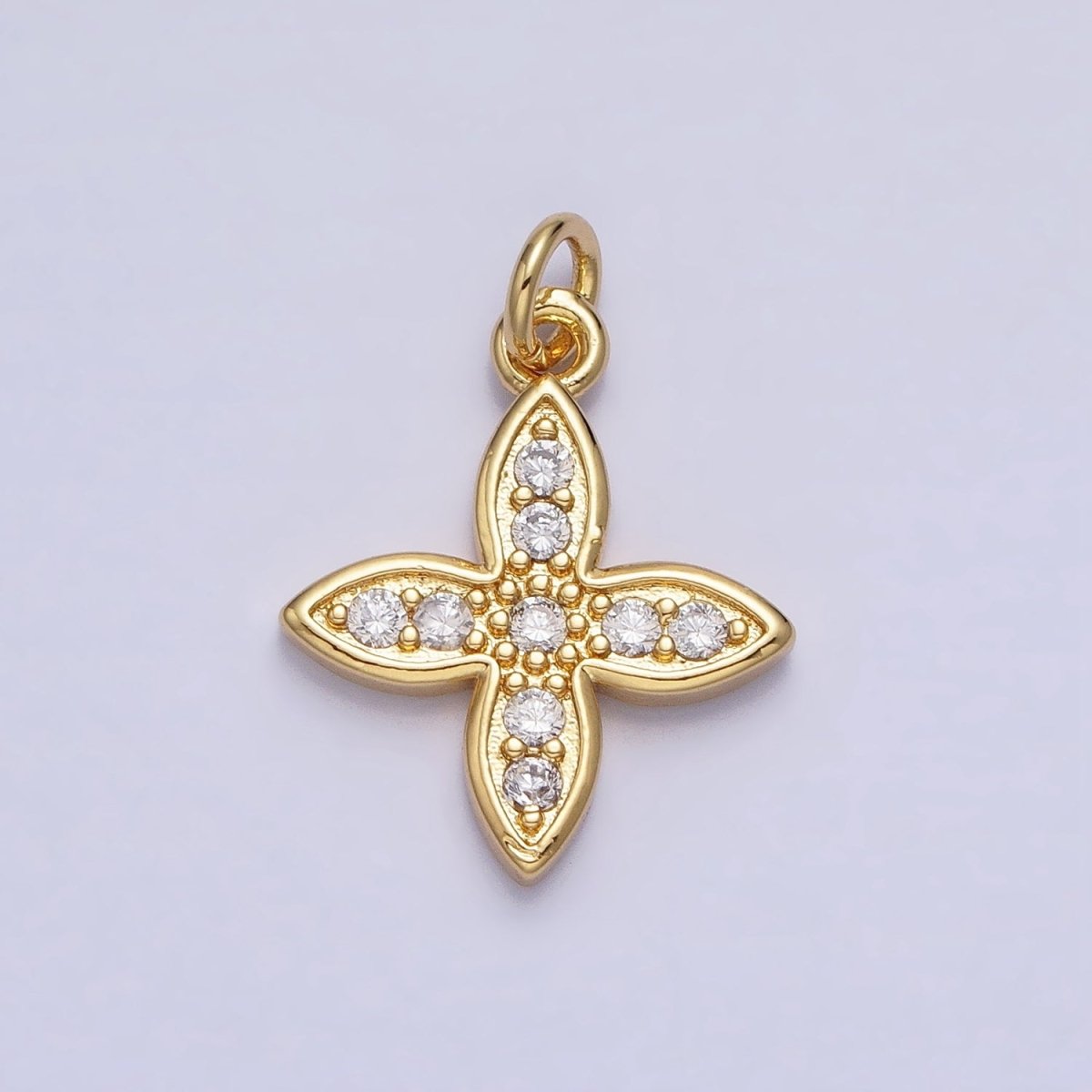 24K Gold plated CZ 20mm Four-Leaf Petal Flower Micro Paved Mini Add-On Charm | AC588 - DLUXCA