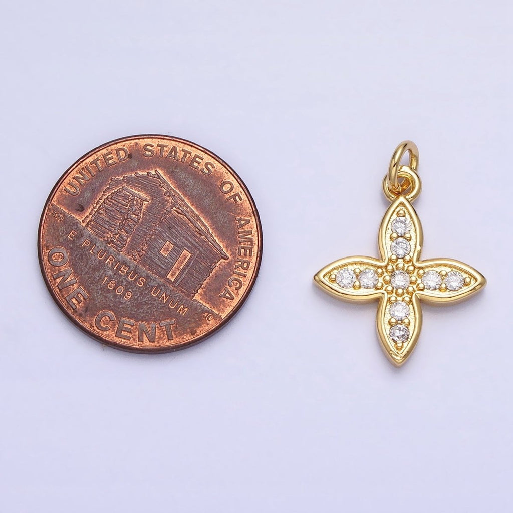 24K Gold plated CZ 20mm Four-Leaf Petal Flower Micro Paved Mini Add-On Charm | AC588 - DLUXCA