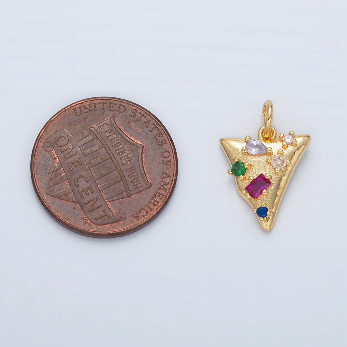 24K Gold plated CZ Abstract Multi Colored Triangle Charm | D - 805 - DLUXCA