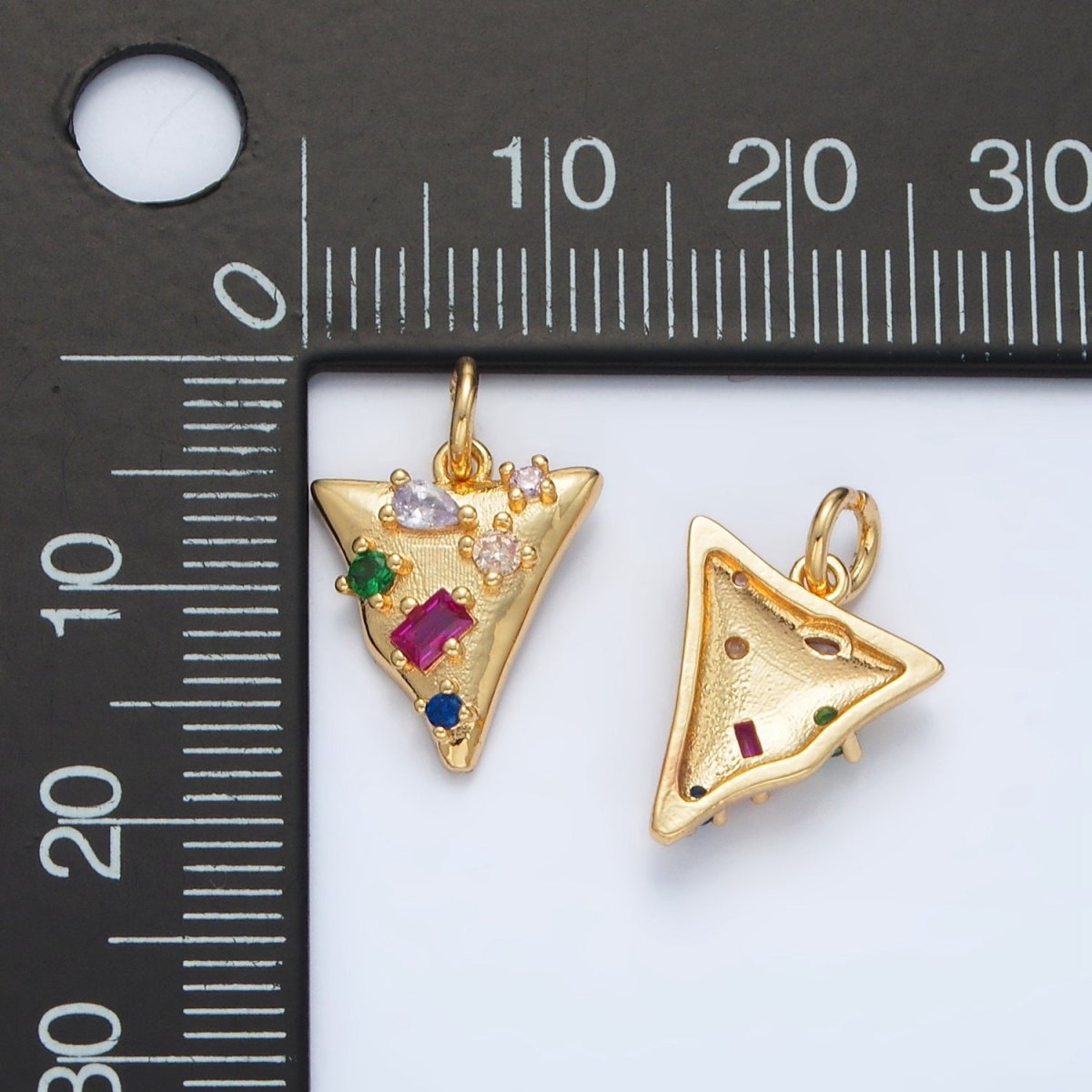 24K Gold plated CZ Abstract Multi Colored Triangle Charm | D - 805 - DLUXCA