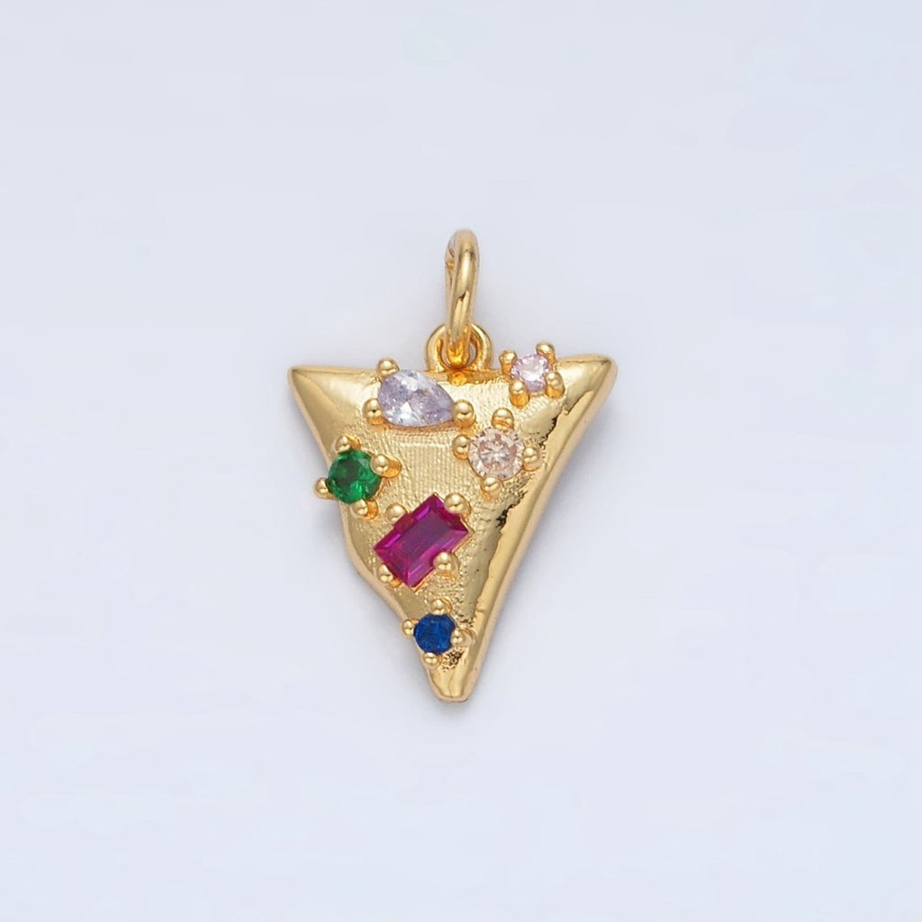 24K Gold plated CZ Abstract Multi Colored Triangle Charm | D - 805 - DLUXCA