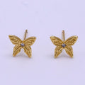 24K Gold plated CZ Artisan Butterfly Insect Stud Earrings - DLUXCA