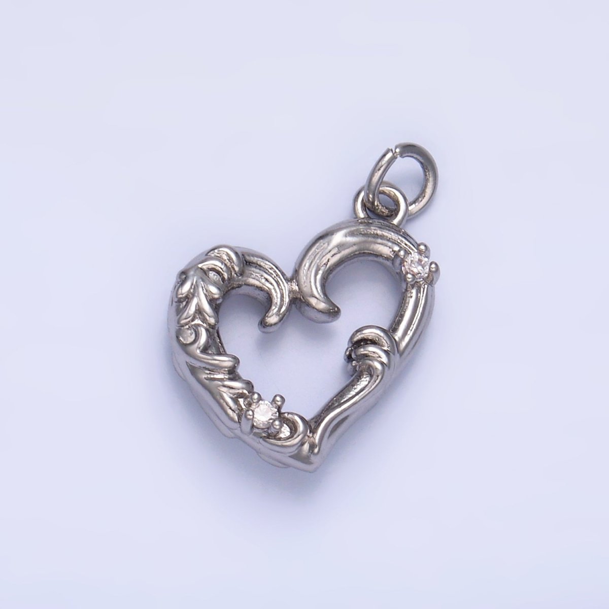 24K Gold plated CZ Artisan Heart Charm in Gold & Silver | W372