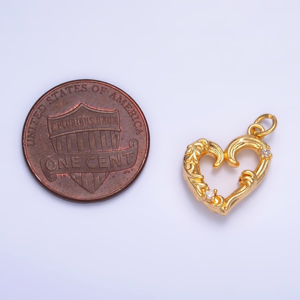 24K Gold plated CZ Artisan Heart Charm in Gold & Silver | W372